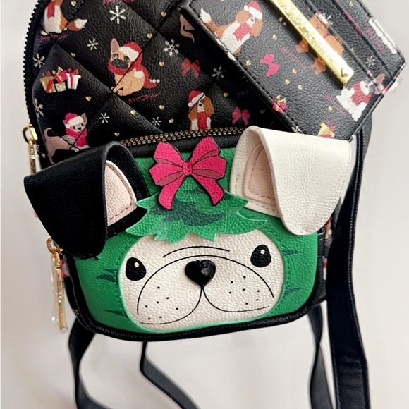 Betsy Johnson Christmas Mini Backpack & Card Case Set French Bulldog 7” x 8” - Picture 7 of 8